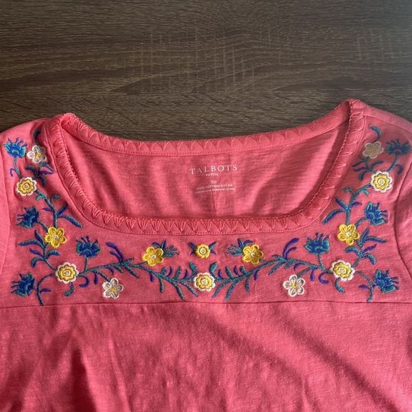NWT EMBROIDERED SQUARE NECK Camellia Talbots Small Petite Top - Picture 4 of 9